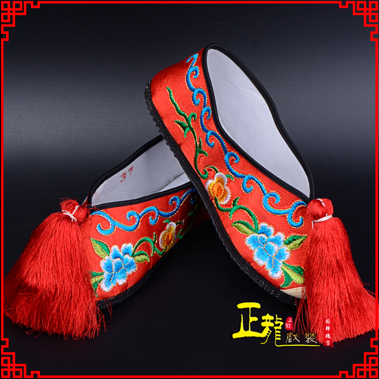 大竹京剧越剧戏曲彩鞋花旦绣花 普平底彩鞋